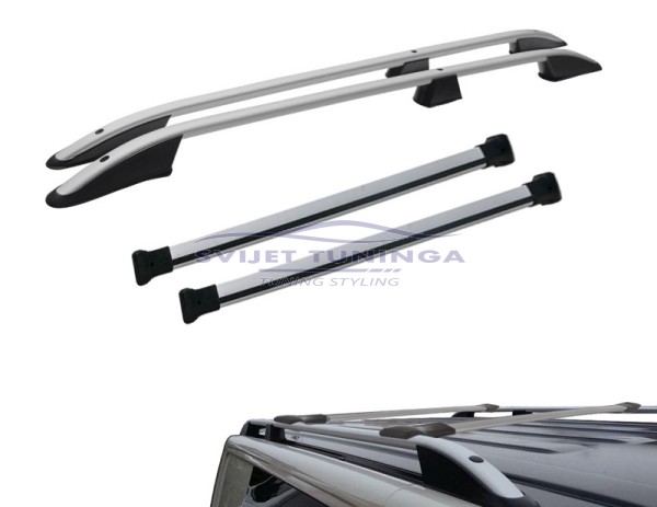 UZDUŽNI + POPREČNI KROVNI NOSAČI ZA VW T6/T6.1 L1 KRATKI - SREBRNI NOSAČI